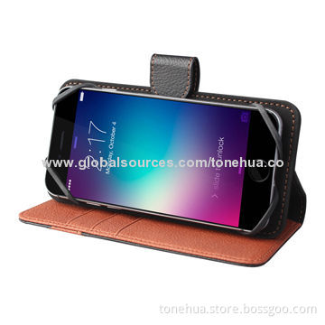 Universal mobile phone case, standing folio book cover, for iPhone 6, Galaxy S5, Mi3